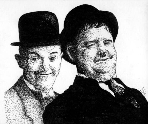 Stan Laurel Art Print featuring the drawing Stan and Oliver by Alessandro Della Pietra