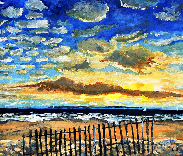 Falmouth Art Print featuring the painting Sunrise on Bristol Beach by Rita Brown