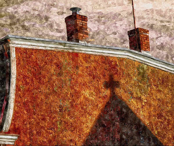 Church Art Print featuring the painting The Shadow of the Church by Rick Mosher