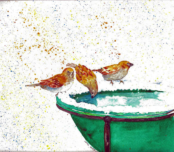 Birds Art Print featuring the painting Three Sparrows in Winter by Maureen Moore