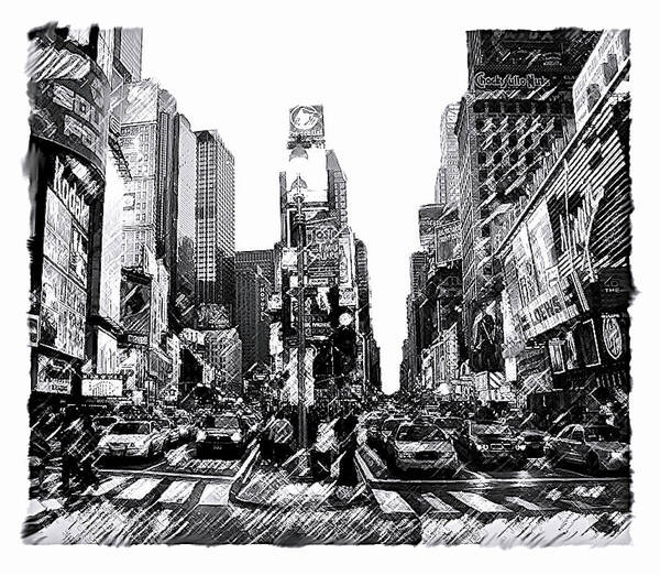 New York City Art Print featuring the painting New York City Times Square by Iconic Images Art Gallery David Pucciarelli