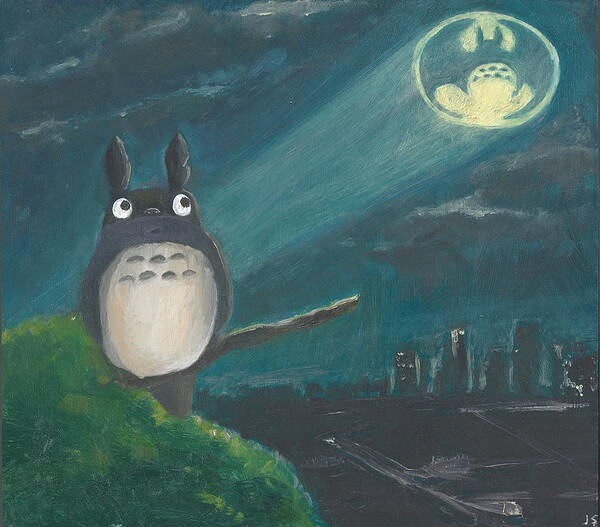 Totoro Art Print featuring the painting Totoro Batman and Los Angeles by Jessmyne Stephenson