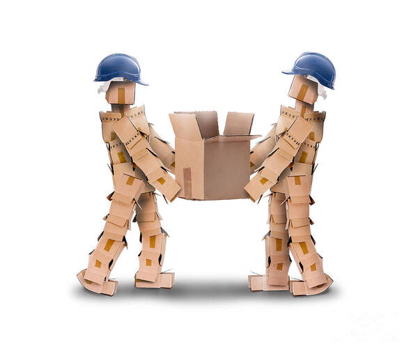 Worker Art Print featuring the photograph Two workmen lifting a box by Simon Bratt
