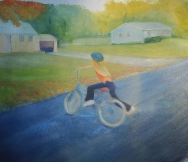 Bike Art Print featuring the painting Wait for Me by Sheila Mashaw