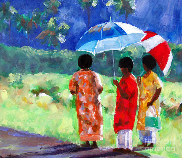 Women Art Print featuring the painting Waiting for the Bus by Karen Bower