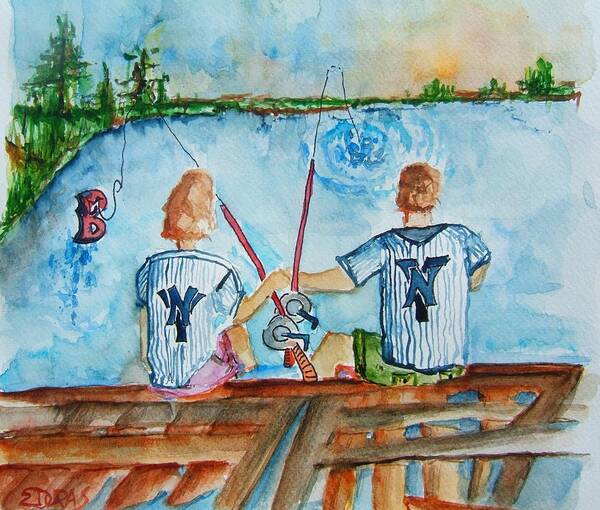 Yankee Art Print featuring the painting Yankee Fans Day Off by Elaine Duras