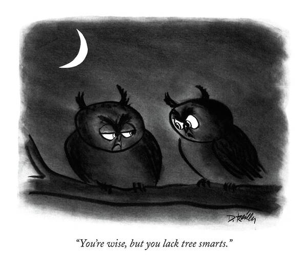 

 One Owl To Another Art Print featuring the drawing You're Wise by Donald Reilly