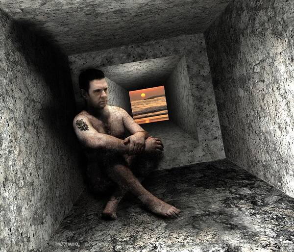 Conceptual Art Print featuring the photograph Depressed Man #3 by Victor Habbick Visions