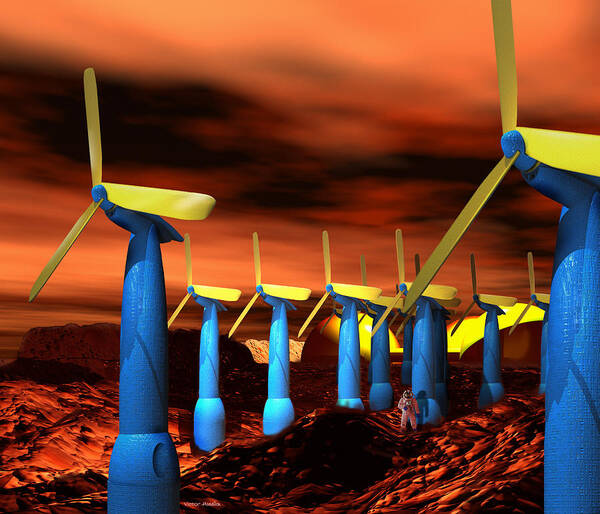 Energy Efficiency Efficient Art Print featuring the photograph Mars Wind Turbines by Victor Habbick Visions