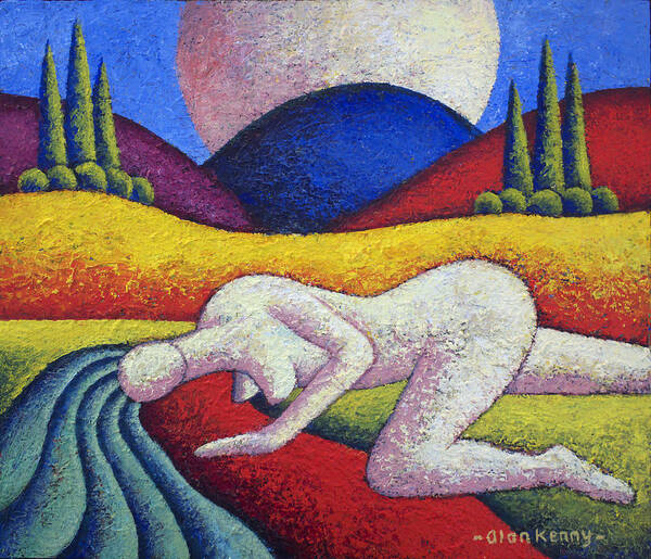 Nude I Art Print featuring the painting Nude in landscape impasto by Alan Kenny