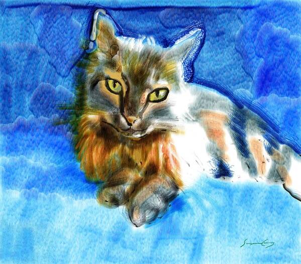 Digital Watercolor Art Print featuring the painting Tara the Cat by Suzanne Giuriati Cerny