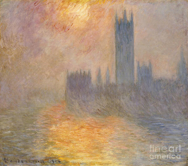 The Houses Of Parliament Art Print featuring the painting The Houses of Parliament at Sunset by Claude Monet