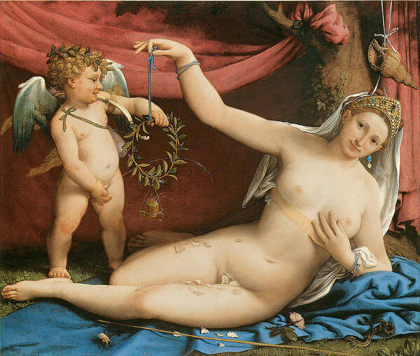 Lorenzo Lotto Art Print featuring the painting Venus and Cupid by Lorenzo Lotto