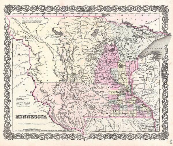 Maps Art Print featuring the painting 1855 Map of Minnesota by Celestial Images