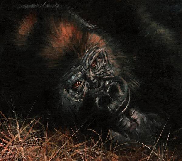 Gorilla Art Print featuring the painting Gorilla #1 by David Stribbling