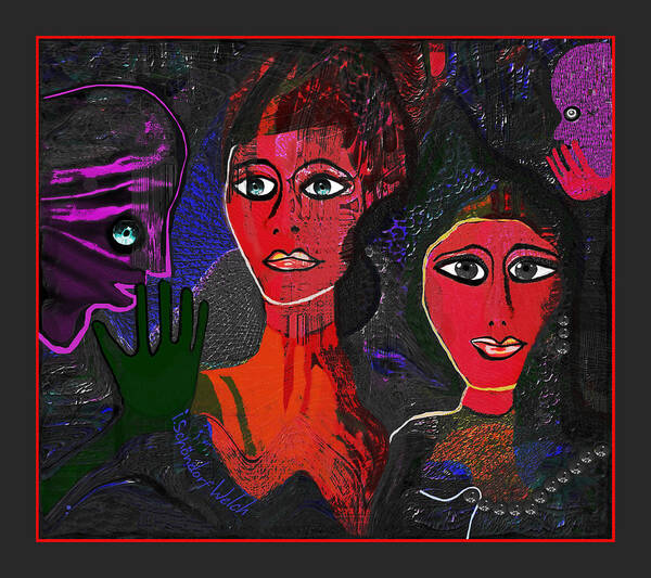 1977 - Faces Red Art Print featuring the digital art 1977 - Faces Red by Irmgard Schoendorf Welch