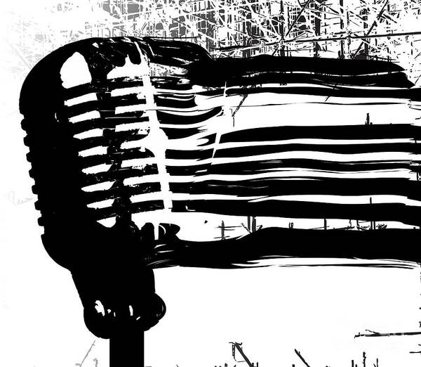 Microphone Art Print featuring the digital art Abstract Black Microphone Breaking Up by Bigalbaloo Stock