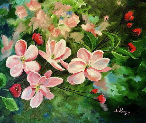 Apples Art Print featuring the painting Apple Blossoms by Alan Lakin