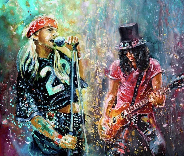 Music Art Print featuring the painting Axl Rose And Slash by Miki De Goodaboom