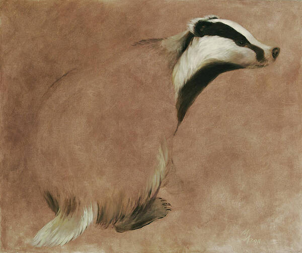 Badger Art Print featuring the painting Badger by Attila Meszlenyi