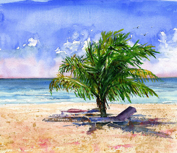 Beach Art Print featuring the painting Barbados Beach by John D Benson