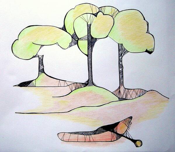 Trees Art Print featuring the drawing Beached by Gloria Dietz-Kiebron