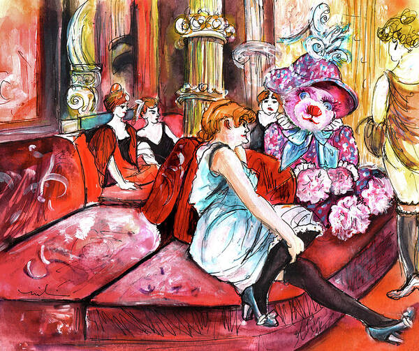 Truffle Mcfurry Art Print featuring the painting Bearnadette In The Salon Rue Des Moulins In Paris by Miki De Goodaboom
