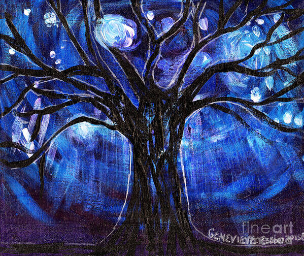 Tree Art Print featuring the painting Blue Tree At Night by Genevieve Esson