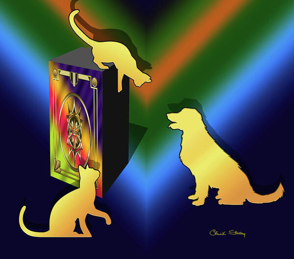 Cat Art Print featuring the digital art Cat on a Box - Dark by Chuck Staley