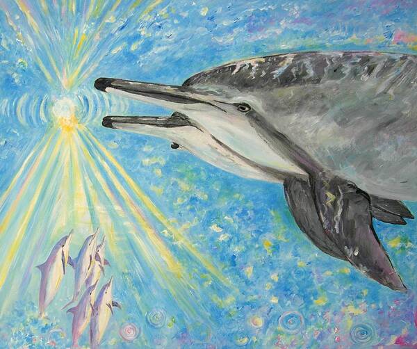 Dolphins Art Print featuring the painting Dolphin power by Tamara Tavernier