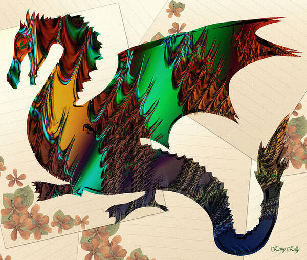 Dragon Art Print featuring the digital art Drago by Kathy Kelly