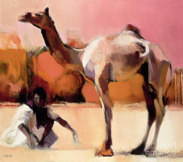 West-central India And Southern Pakistan;dromedary; One-humped Camel; Hump; Camelus Dromedarius; Kachchh; Cutch; Kachh; Man' Male Art Print featuring the painting dsu and Said - Rann of Kutch by Mark Adlington