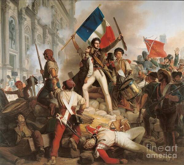 Flag Art Print featuring the painting Fighting at the Hotel de Ville by Jean Victor Schnetz