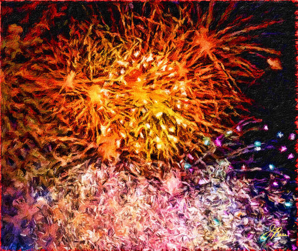 Close Up Photo Fireworks Art Print featuring the painting Fireworks 11 by Joan Reese