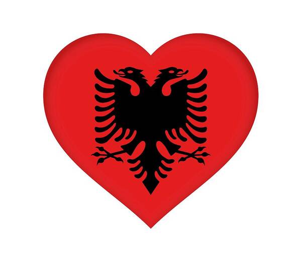 Albania Art Print featuring the digital art Flag of Albania Heart by Roy Pedersen