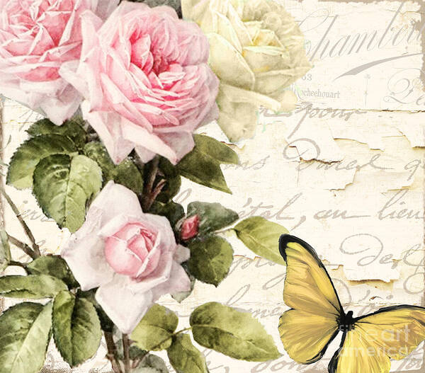 Shabby Roses Art Print featuring the painting Florabella II by Mindy Sommers