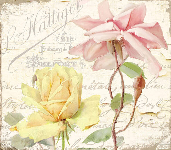 Shabby Roses Art Print featuring the painting Florabella IV by Mindy Sommers