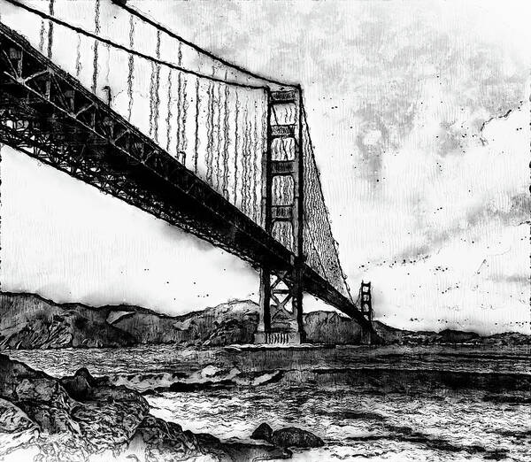Golden Gate Bridge Art Print featuring the digital art Golden Gate Bridge - Minimal 06 by AM FineArtPrints