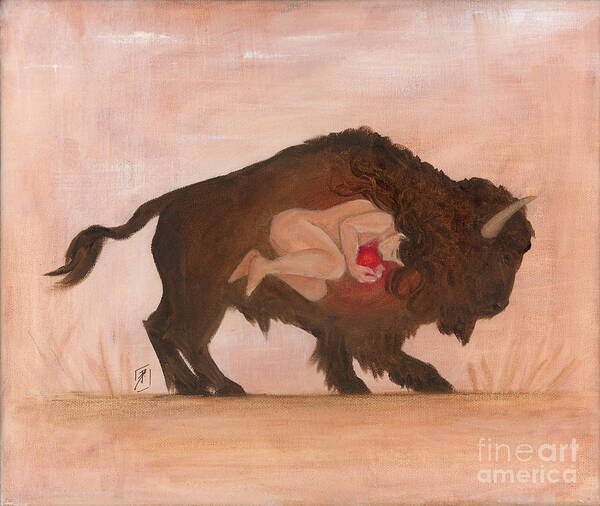 Buffalo Art Print featuring the painting Heart of the Buffalo by Brandy Woods