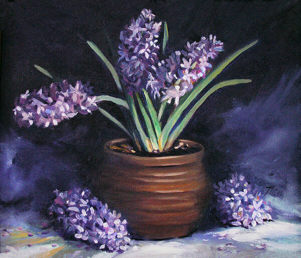 Flowers Art Print featuring the painting Hyacinths in a Pot by Nancy Griswold