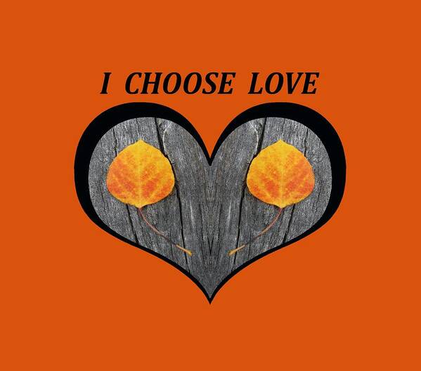 Love Art Print featuring the digital art I Chose Love Heart Filled with Two Aspen Leaves by Julia L Wright