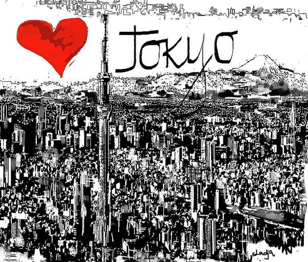 I Love Tokyo Art Print featuring the digital art I love Tokyo by Sladjana Lazarevic