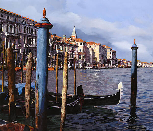 Venice Art Print featuring the painting I Pali Blu Sul Canal Grande by Guido Borelli