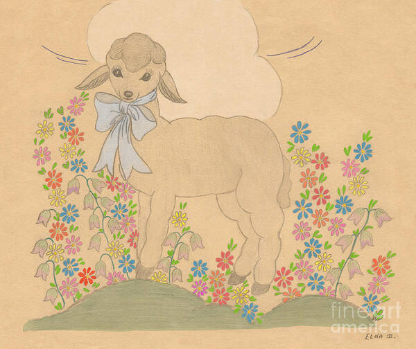 Landscape Art Print featuring the drawing Little Lamb by Donna L Munro