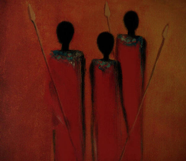 Maasai Art Print featuring the painting Maasai Trio by David Dehner