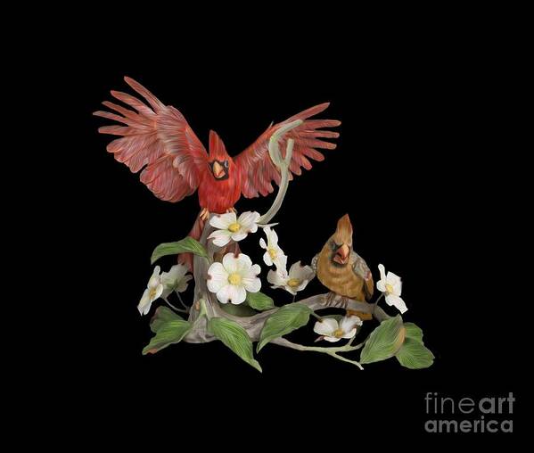 Northern Cardinal Art Print featuring the digital art Male and Female Cardinals by Walter Colvin