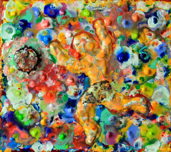 Abstract Art Print featuring the painting Man Kicking An Encaustic Ball by Carl Deaville