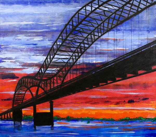 Memphis Art Print featuring the painting Memphis Bridge at Sunset by Rollin Kocsis