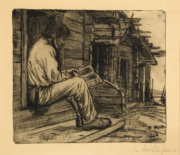 Albert Edelfelt Finnish Peasant Reading The Bible Art Print featuring the painting Peasant reading the Bible by MotionAge Designs