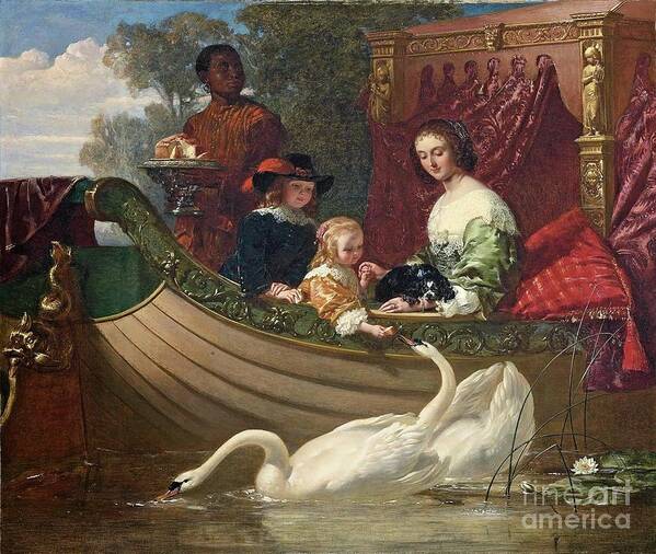Frederick Goodall - Queen Henrietta Maria And Her Children 1852 Art Print featuring the painting Queen Henrietta Maria and her Children by MotionAge Designs